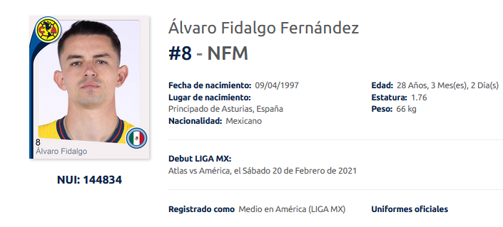 Álvaro Fidalgo registrado como mexicano en la Liga MX
